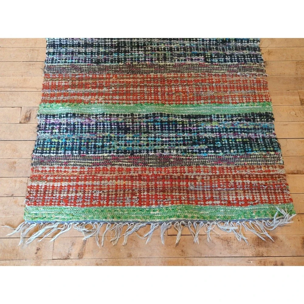 Antique Imported‎ Swedish Hand Made Rag Rug Runner (31 x 96 inches ) Very Pretty